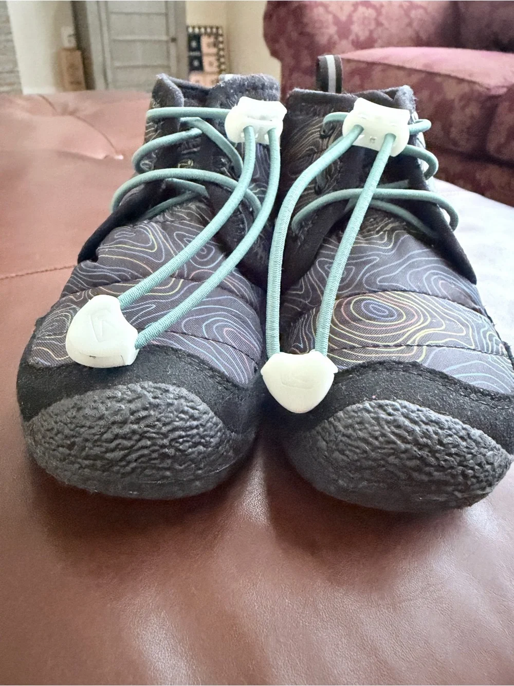 KEEN Kids Navy Topographic Ankle Boots with Teal Accents